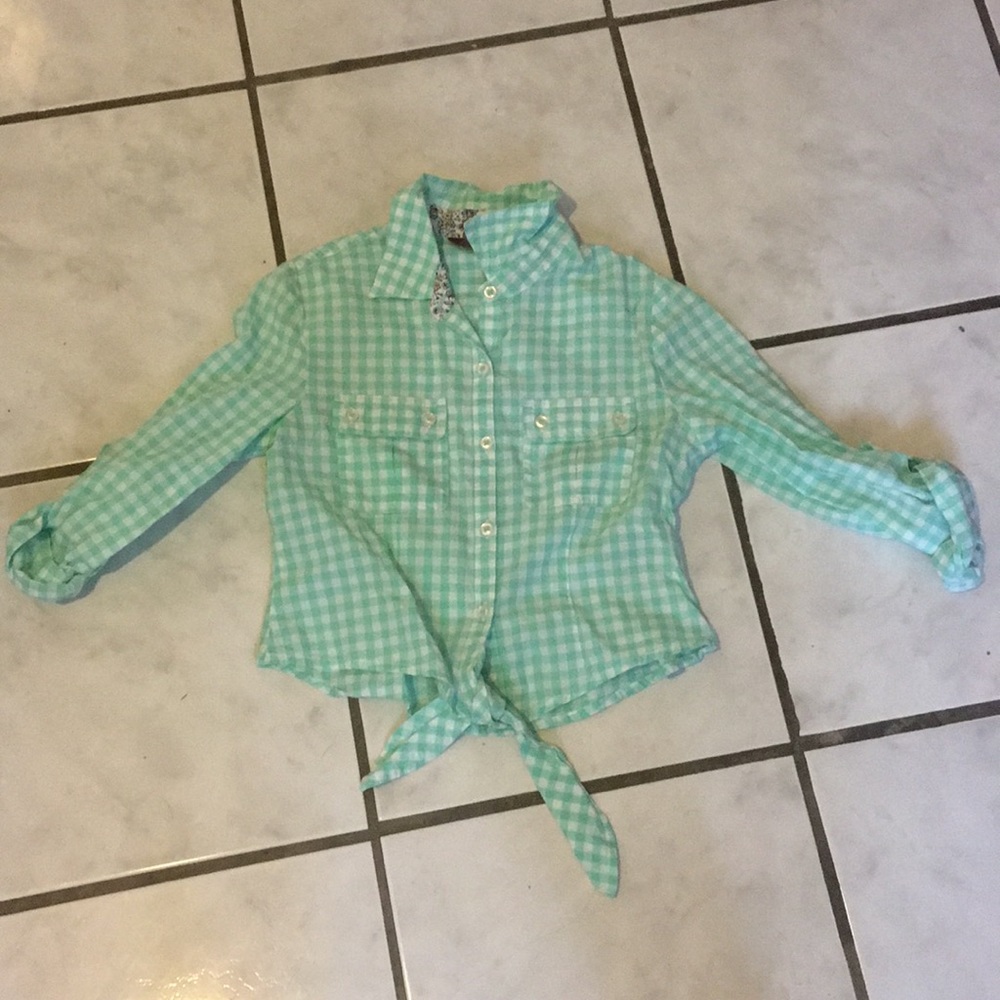 Girl's Mint Green Gingham Button-up Shirt